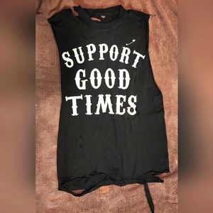 Godspeed distressed shirt that says Support Good Times in a size L